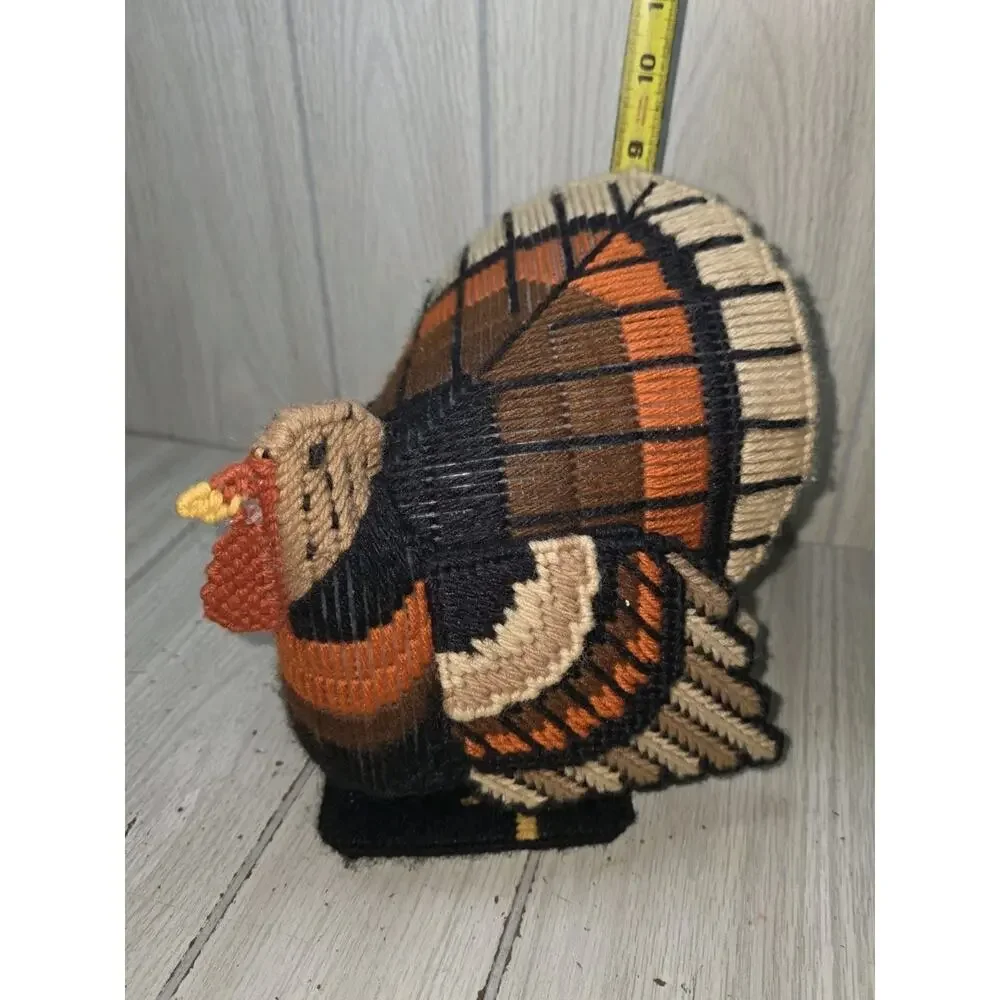Vtg Handmade Thanksgiving Turkey Plastic Canvas Needlepoint Centerpiece 3D